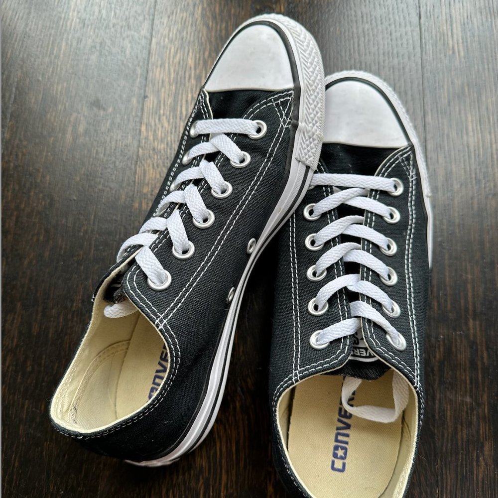 Converse Low Top Canvas Sneakers in Black and White - Picture 3 of 6